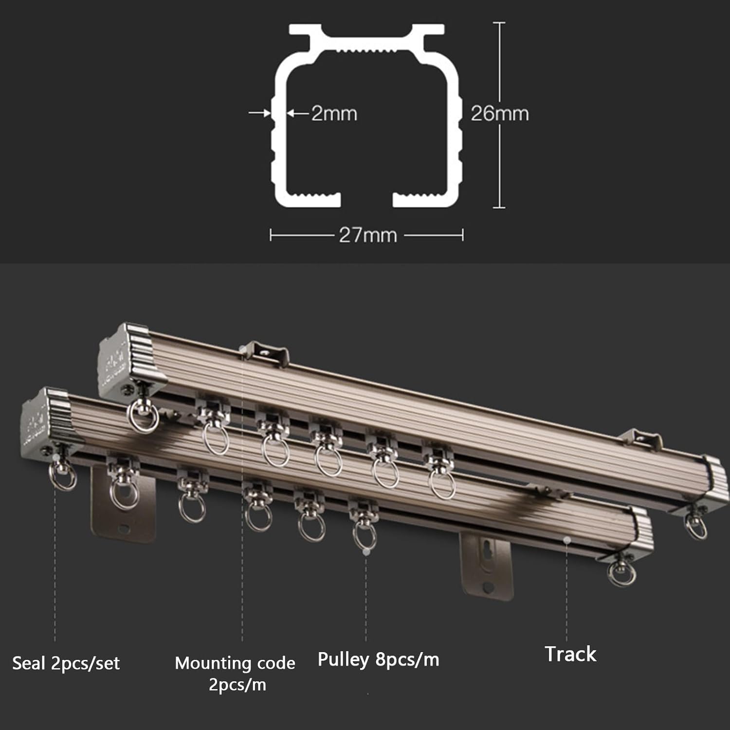 Wytrzymały system szyn z podwójną zasłoną do zatoki elastyczny aluminiowy karnisz, akcesoria, cichy podwójny pręt do zasłon, 3,5 m, czarny