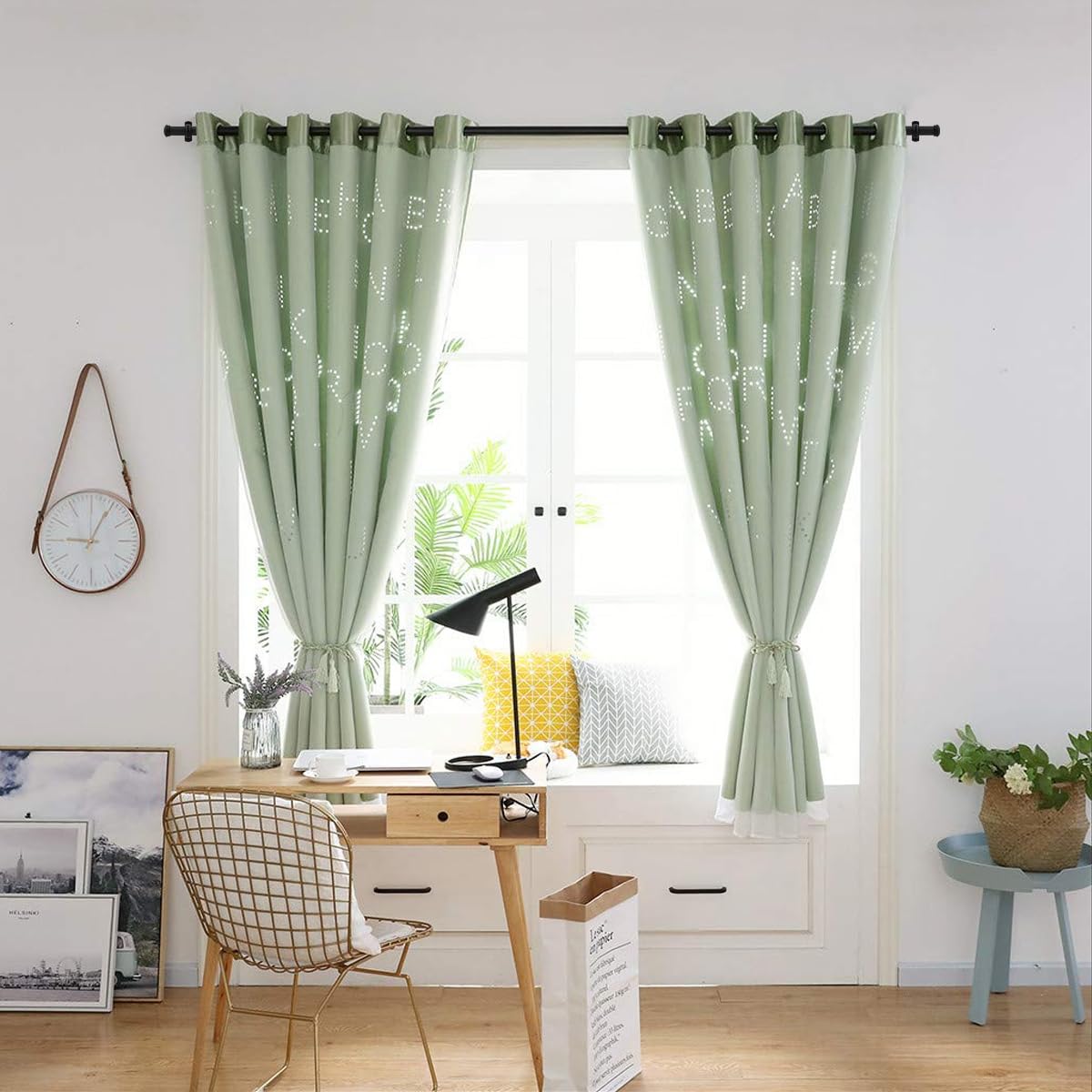 Barra de cortina para ventanas con tapa redonda, 80-380 cm, barra de cortina ajustable resistente para montaje en techo con soportes, barra de cortina colgante para montaje en pared