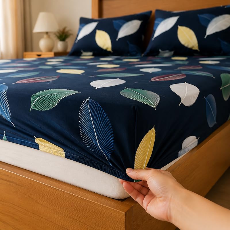 Image of la' amour 180tc Microfiber Fitted Single Bedsheet with 1 Pillow Cover | Elastic Bed Sheet | Soft Breathable Skin-Friendly Fabric | All Season Comfort | 36 x 72 + 6 Inches Multicolor Patchwork