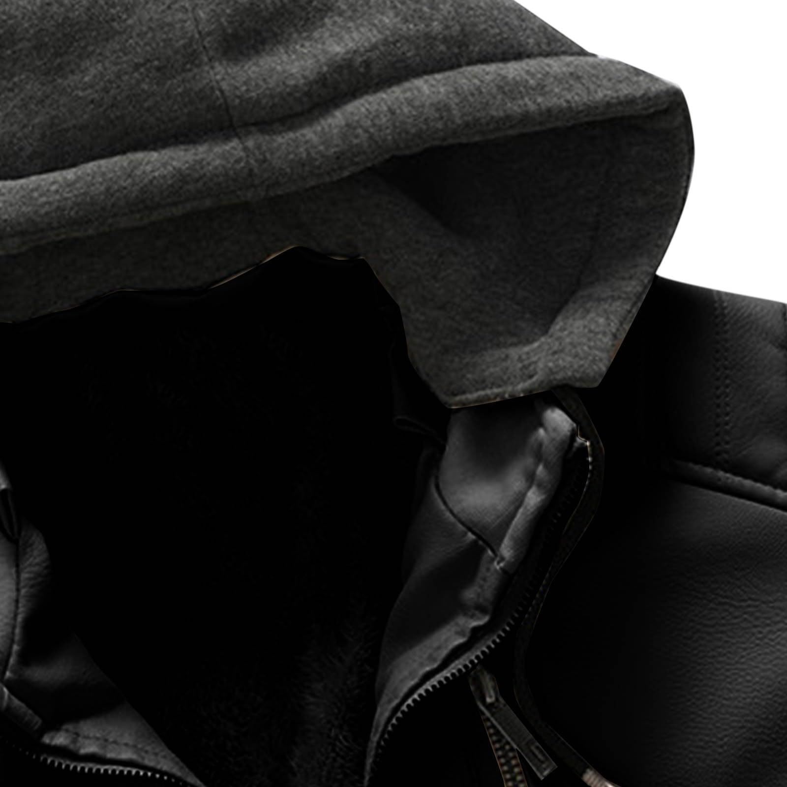 Générique Blouson Moto Homme a Capuche Veste Cuir Hiver Chaude Bombers avec Poche Zippé Aviateur en Peluche Jacket Couleur Unie Vestes d'Extérieur Manteau Décontractée Coat avec Cordon Vetements