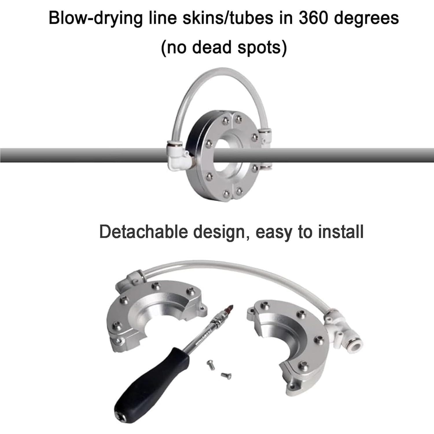 Soplador de cuchillo de aire Ring para secado de alta velocidad, diseño de aleación de aluminio de 360 grados, instalación dividida para tuberías y cables, compatible con compresores de aire