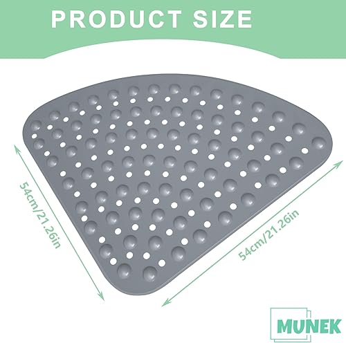Miniatura 2 de MUNEK Tapete de ducha esquinero antideslizante, 21 x 21 pulgadas, curvado para ducha o bañera, tapete de seguridad con orificio de drenaje, tapete