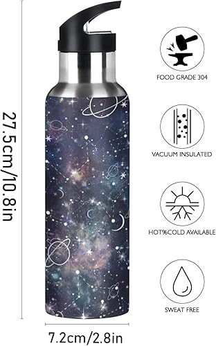 Vista 69 de Botella de agua de acero inoxidable con aislamiento al vacío, diseño de remolino, diseño de espiral, diseño abstracto retro, con popote y asa