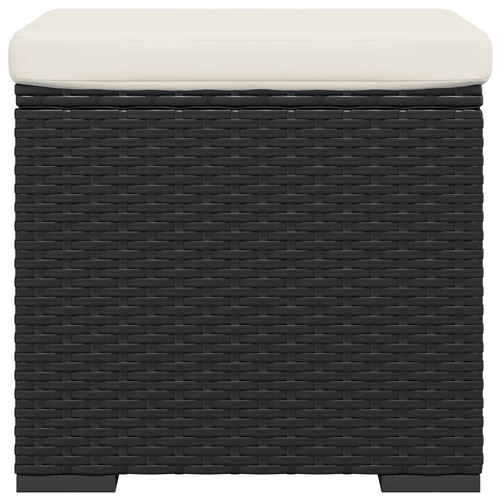 Taboret tapicerowany otomana z poduszką, kolor czarny, 40 x 30 x 40 cm, rattan, malowana proszkowo, metalowa rama, puf, do salonu, korytarza, porządku, komfortu