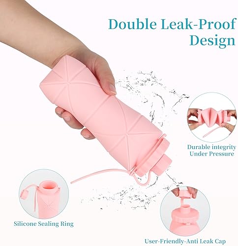 Miniatura 4 de Botellas de agua plegables de silicona, ligeras, reutilizables, a prueba de fugas, para viajes, camping, senderismo, ciclismo, deportes al aire