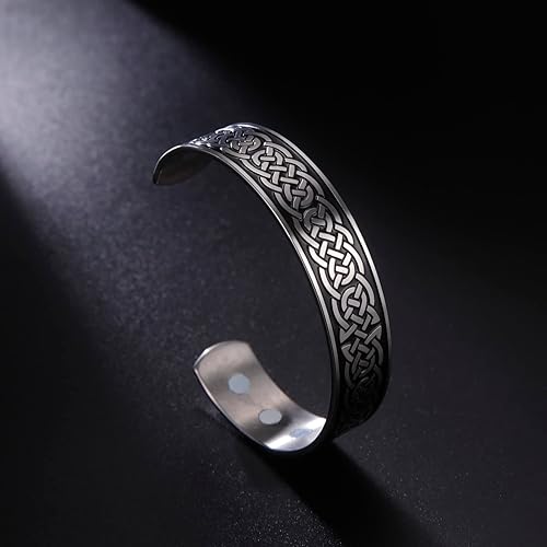 Miniatura 3 de TEAMER Pulsera de nudo celta irlandés nórdico de acero inoxidable vikingo de nudo celta vikingo, brazalete negro de plata antigua para hombres, 2,4