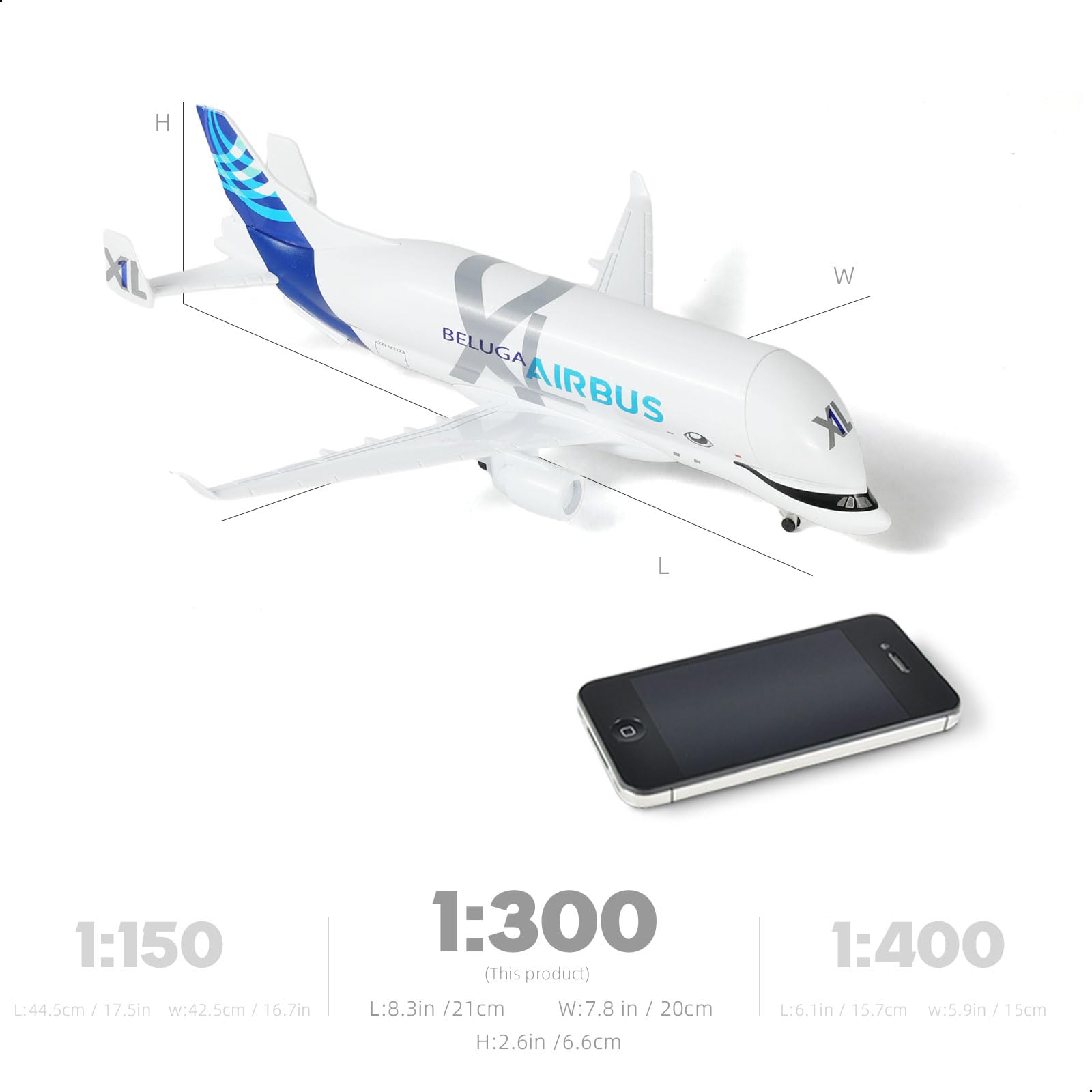 QIYUMOKE 1/300 A330 Beluga XL1 Diecast Metal Aircraft Model Kit with Stand (7.7 inch) for Airbus a330-743L Super Transport Beluga - Image 2