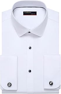 Men's Dress Shirt French Cuff Shirt for Men Slim Fit Stretch Spread Collar with Metal Cufflink - Buy now