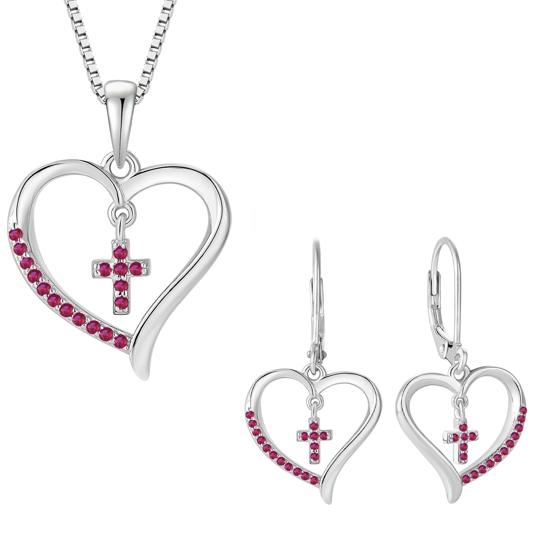 Vesitim 18K White Gold Plated Sterling Silver Cross Jewelry Set Created Ruby Jewelry
