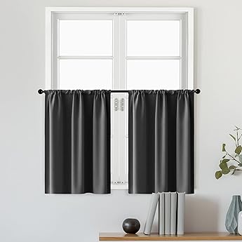 RYB HOME Kitchen Curtains Blackout - Small Window Curtains Thermal Insulated Blackout Privacy Drapes for Kids Nursery Bedroom Basement Cafe Tier, W 52 x L 36, Greyish Purple, 2 Panels