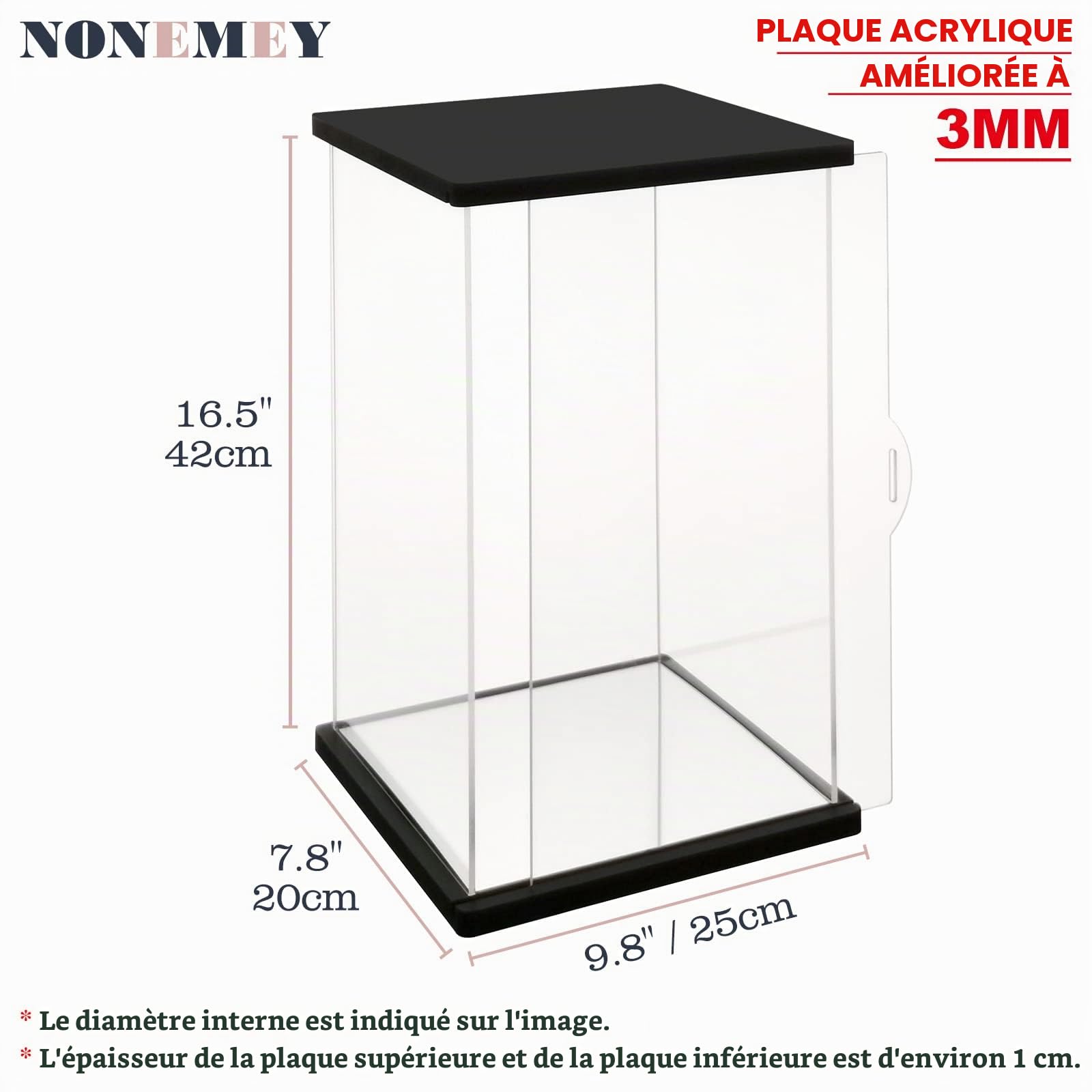 Nonemey Vitrine pour Collection et Salon en Acrylique avec LED Télécommandée – Boîte Vitrine Anti-Poussière pour Figurines,Modèles(Noir, 25x20x42 cm)
