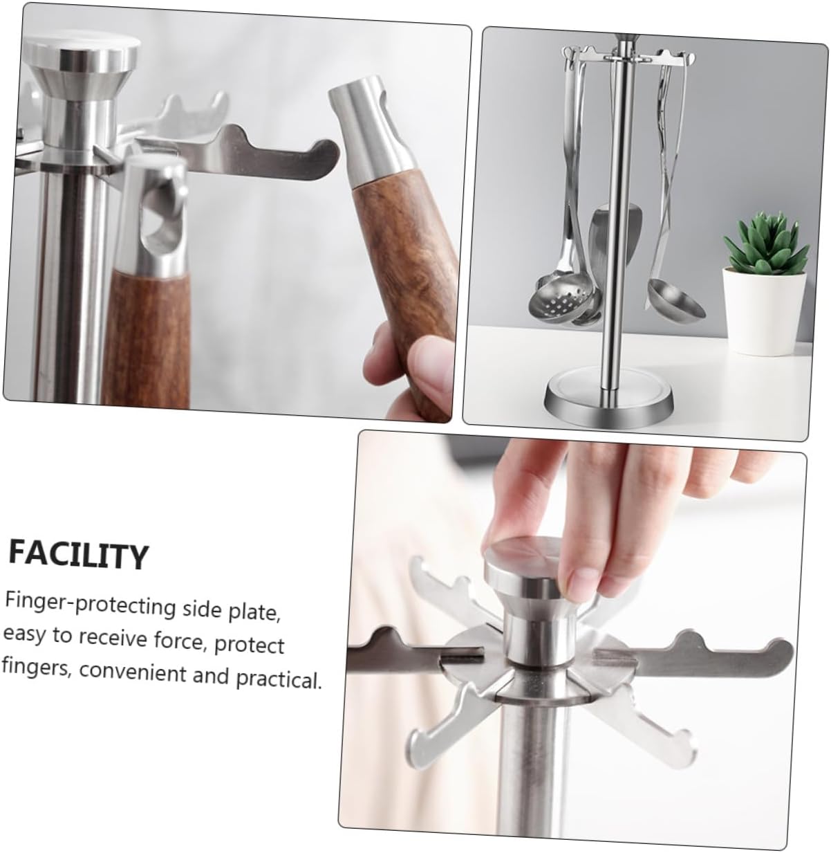 Stainless Steel Kitchen Utensil Rack with 6 Hooks Cooking Utensils Organizer Spatula and Spoon Storage Holder for Home Kitchen Storage