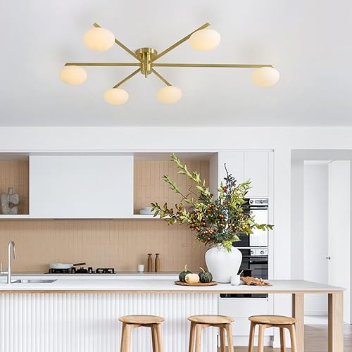 Miniatura 7 de Lámpara Sputnik dorada de 6 luces, lámpara de techo moderna, lámpara de techo de cristal retro, luces industriales de montaje semiempotrado para