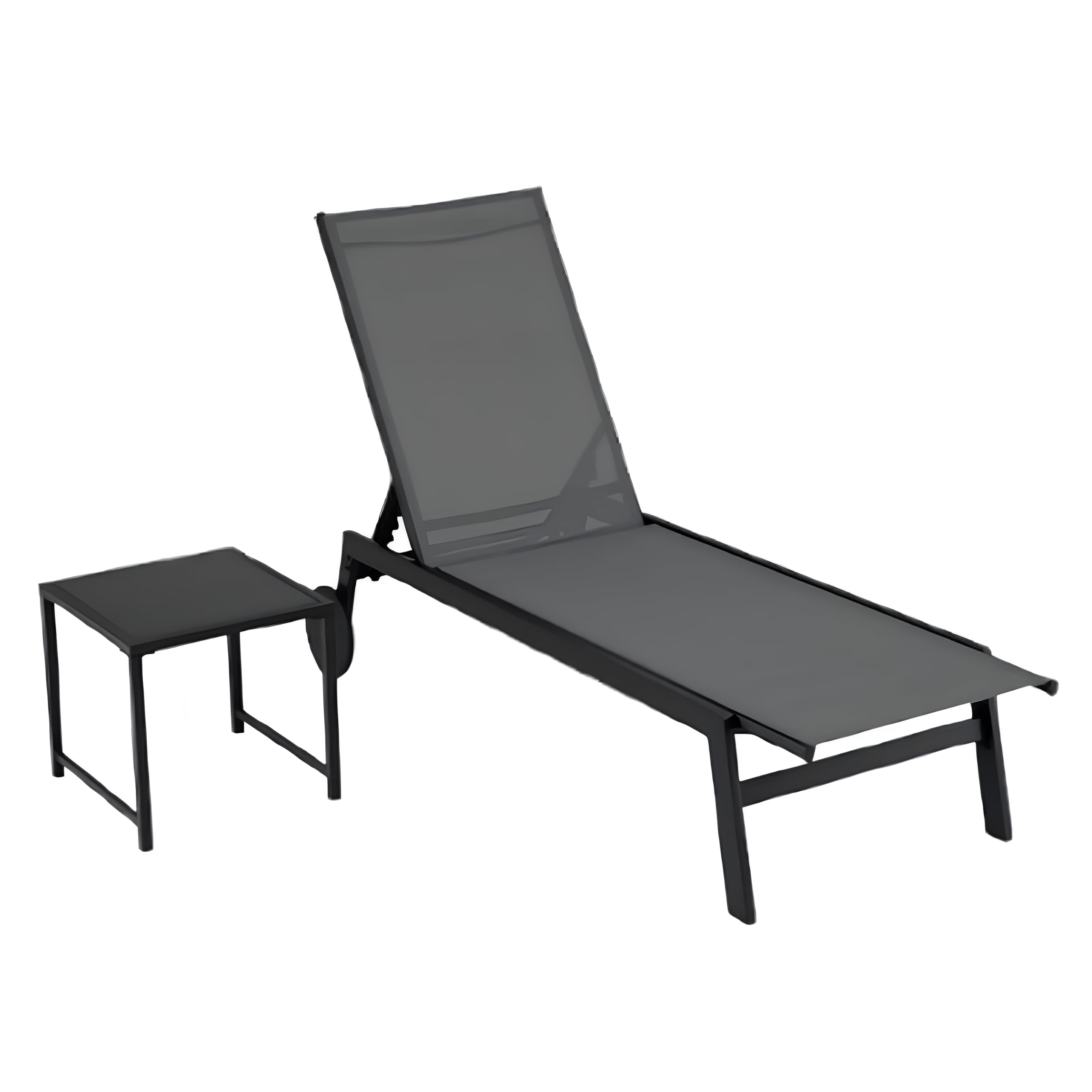 GOPLUS Tumbona Jardin Exterior con Mesa Auxiliar de Cristal, Conjunto de Sillas Exterior Apliables Reclinables en 6 Posiciones y 2 Ruedas Incorporadas, Malla Transpirable, Carga 150kg (Gris + Negro)