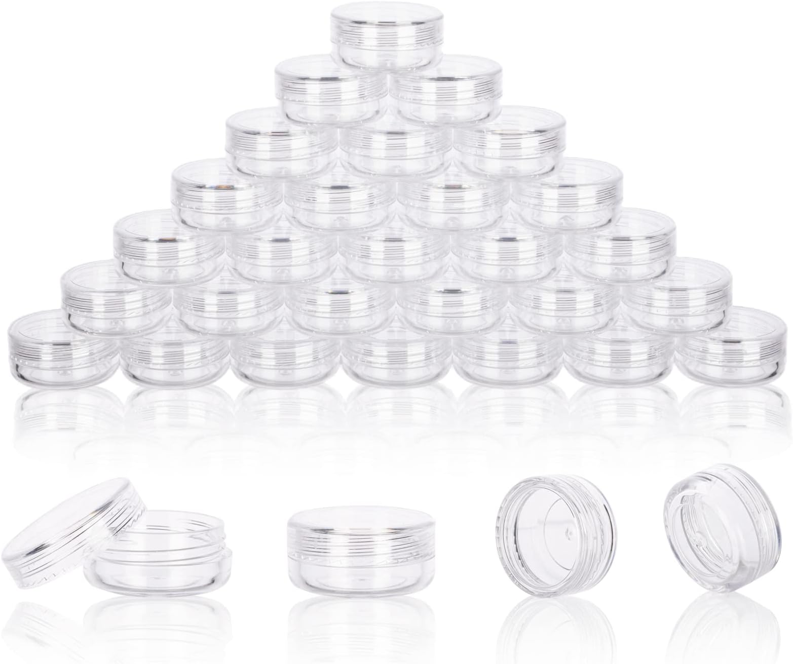 3 Gram Sample Containers with Lids, 50 Count Clear Sample Jars, Empty Lip Balm Containers, Mini Cosmetic Containers with Lids, Makeup Travel Containers with Labels, Mini Disposable Spatulas