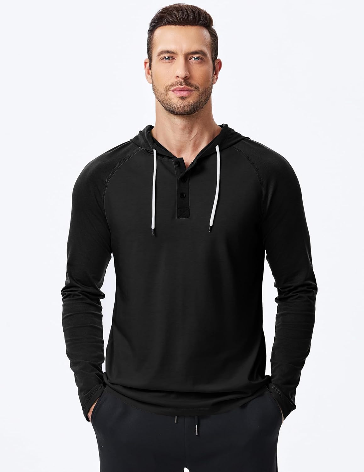 Men's Casual Sweatshirts Fall Hooded Long Sleeve Shirts Drawstring Color Block Pullover Hoodies - Image 2