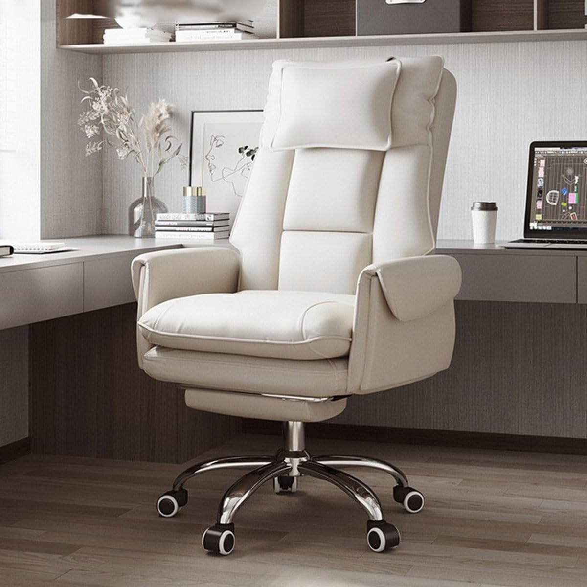 NZPOST Executive Chair Leather Office Chair with Arms Height Adjustable Swivel Home Office Chair for Studying,Ergonomic Computer Chair with Wheels Task Chair