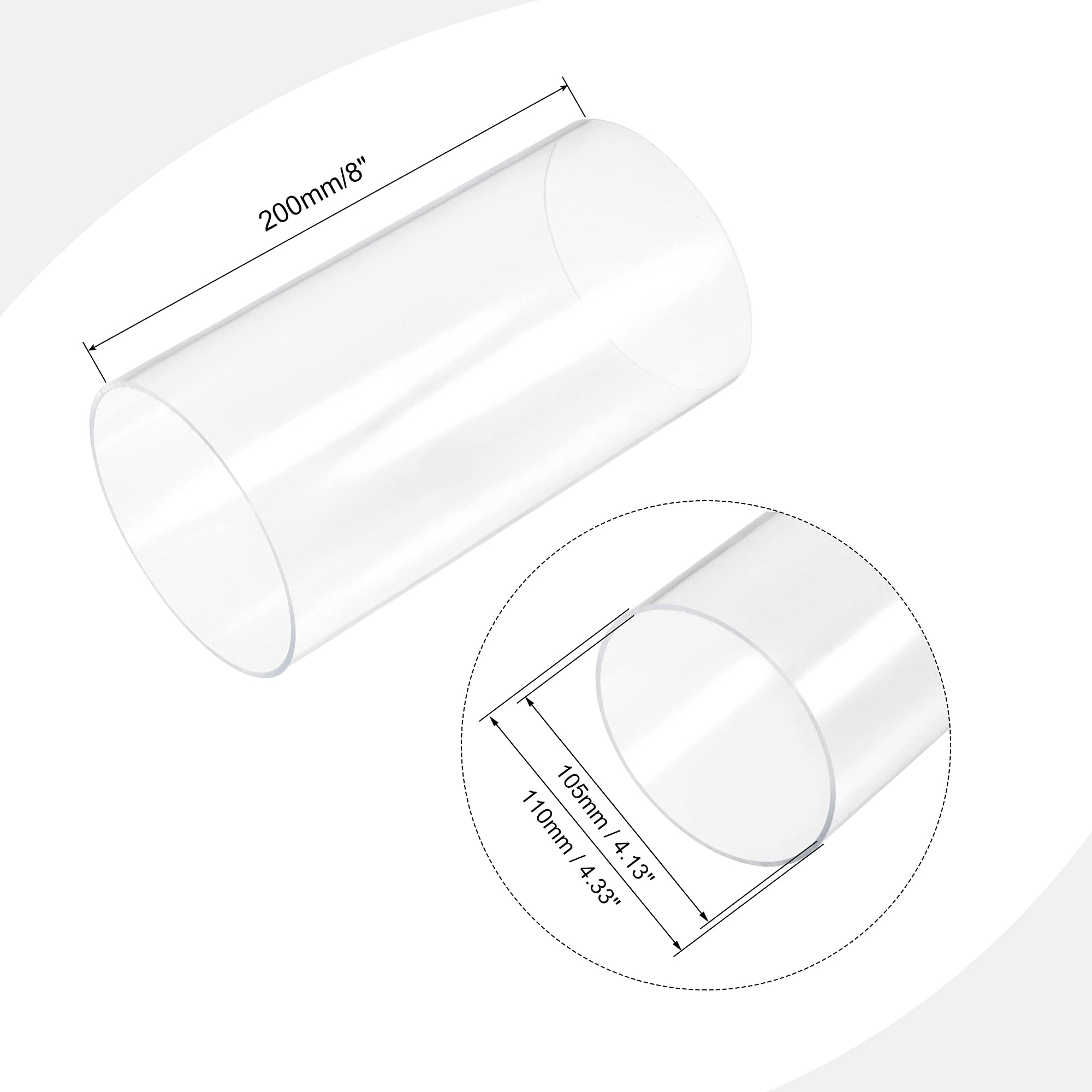 sourcing map PVC Transparent Rohr, Innendurchmesser 105mm Durchmesser 110mm LÄNGE 200mm Acryl Kunststoffrohr für Lampenbau, Stehlampen, Möbel