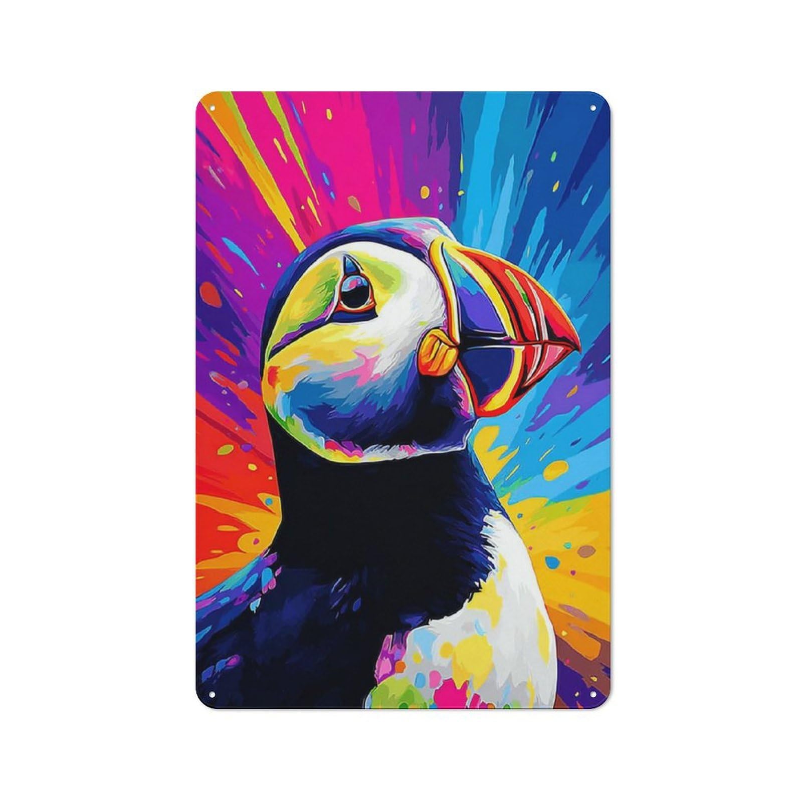 Junmoney Colorful Puffin Portrait -4 Smart Office Metal Sign 30X20cm, Study Room Decor For Home Office, Reading Corner Or Bedroom