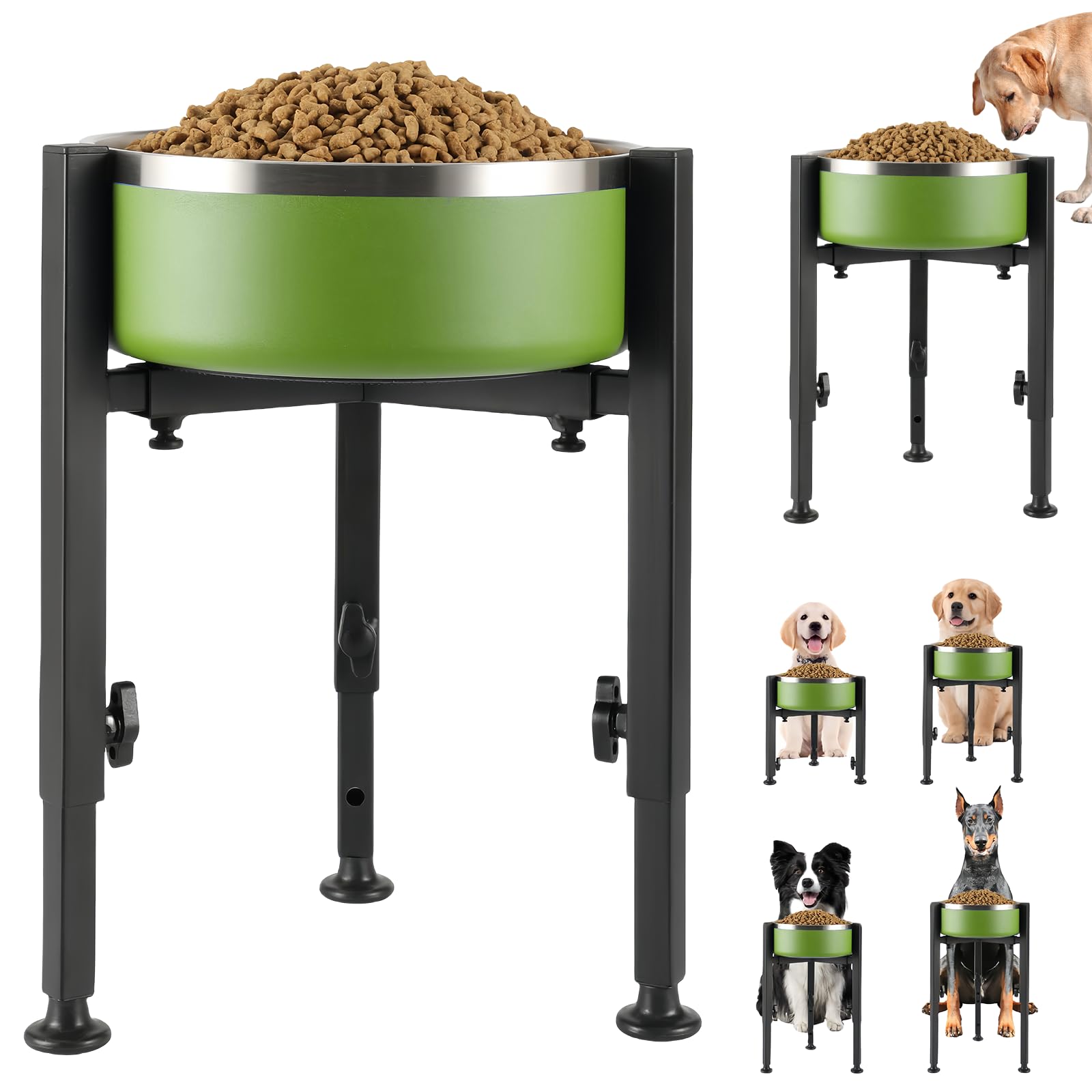 Ciotola per cani rialzata, regolabile in altezza, in metallo, per cani di taglia grande, media e piccola, altezza e larghezza regolabili, colore nero
