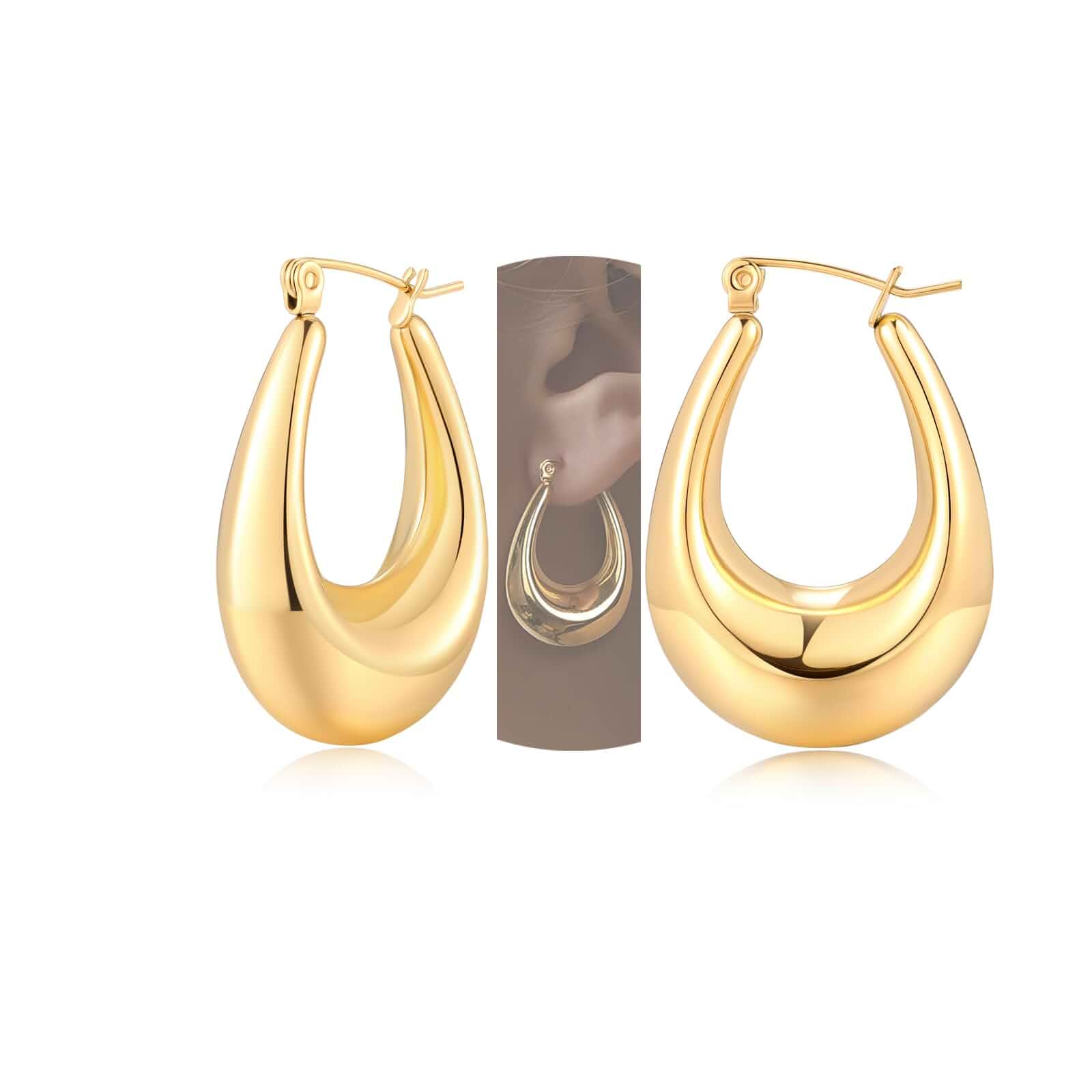 Trendy Medium Oval Hoop Earrings for Women Elegant Minimalist Simple Geometric 316L Stainless Steel Hoops for Ladies