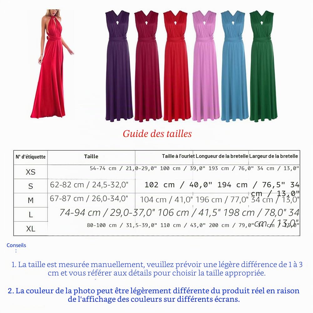 Robe longue convertible pour femme - Robe de soirée, de bal, de mariage, de cocktail