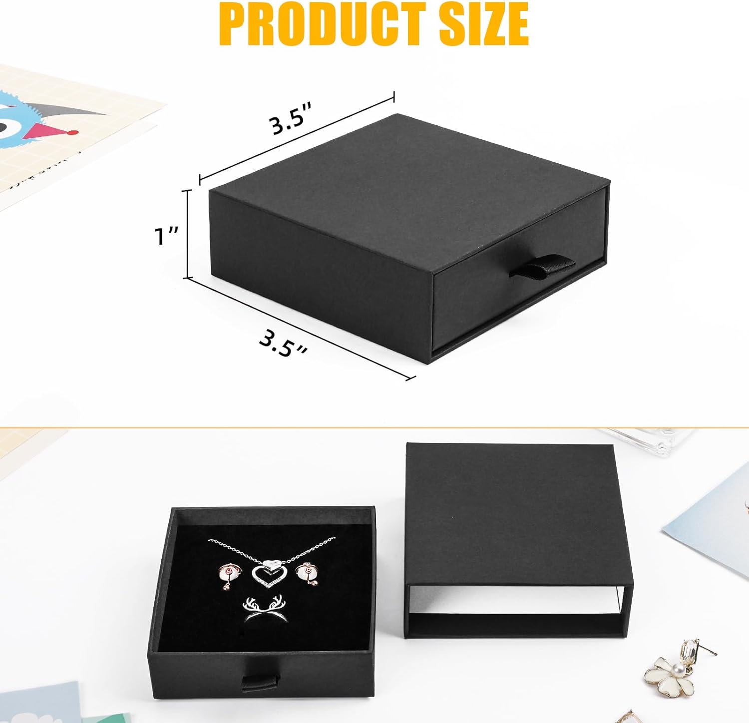 Jewelry Gift Boxes, 20 Pack 3.5×3.5x1Inch Cardboard Jewelry Boxes, Bulk Small Jewelry Boxes with Lids for Necklace Ring Earring Display Box (Black)