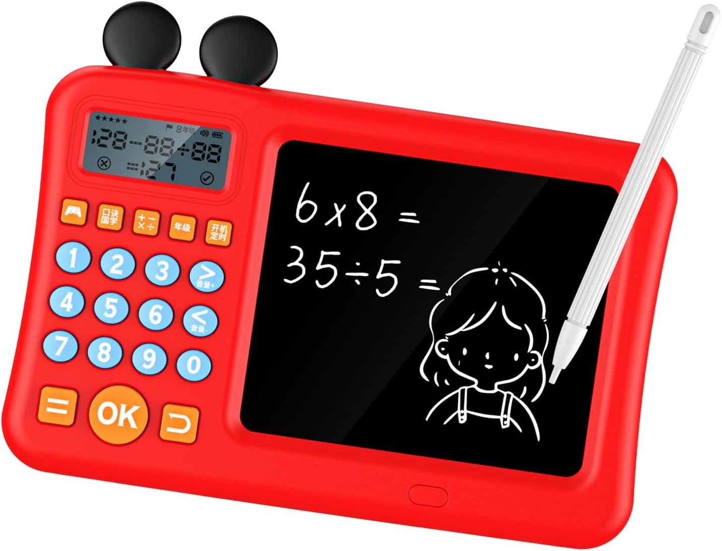 ZJchao Kids Math Learning Calculator with Notepad for Addition, Subtraction, Multiplication and Division Practice Educational Electronic Writing Pad (Red)