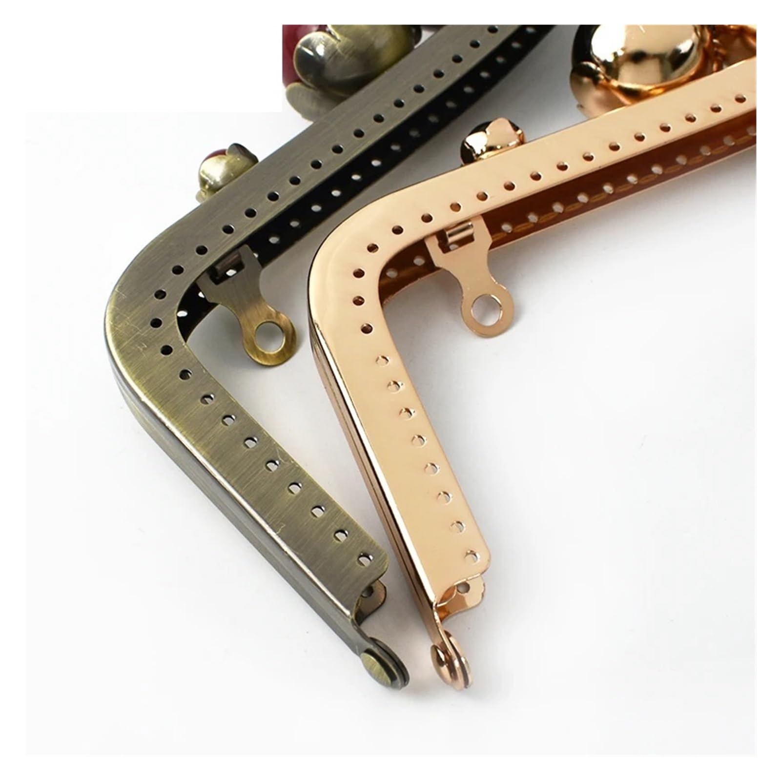 Clutch-Taschenverschluss, 20 cm, Metall-Taschengriff, Retro-Perle, Kussverschluss, Schnalle, Geldbörsenrahmen, DIY, Nähen, Handtaschenhalterungen, Hardware-Zubehör (BS789-RedBrass, 3 Stück)