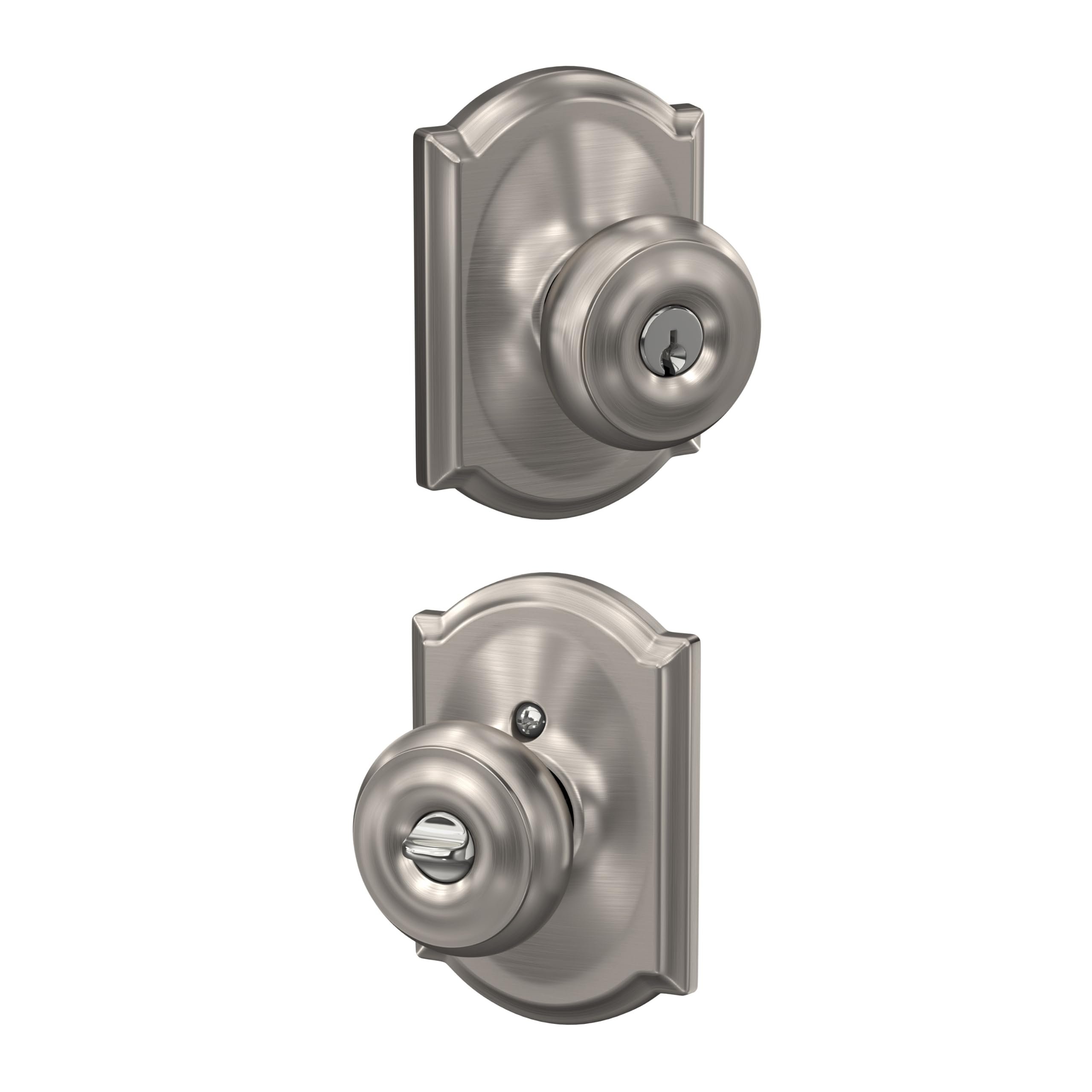 SCHLAGE Georgian Keyed Entry Door Knob, Interior/Exterior, Satin Nickel