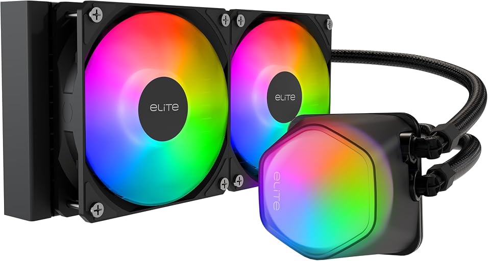 Cooler Master Elite Liquid 240 AIO Liquid CPU Cooler, ARGB | AMD AM5/AM4 & Intel LGA1851/1700 Support Cooler, 240mm, Dual-Chamber Pump, 2x Low-Noise ARGB PWM Fans, Easy Installation