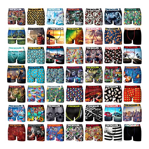 FREEGUN Pack Surprise Boxer Enfant Liberté de Mouvement, Modèle Aléatoire, Doux, Léger et Résistant (Lot de 5), Noir, Bleu, Rouge, Gris, Taille 14/16 Ans