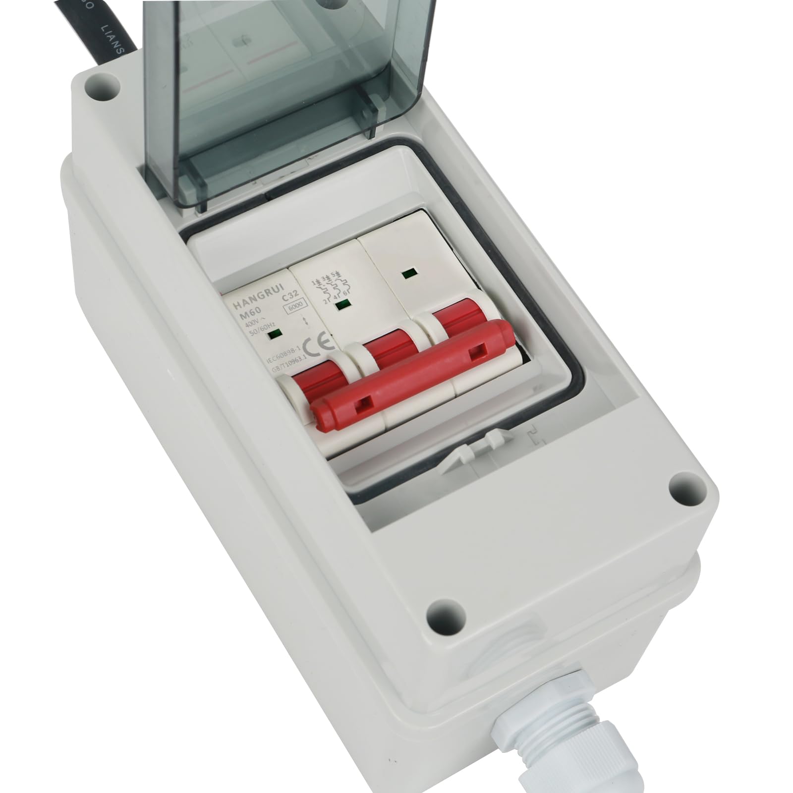 Adattatore CEE da 63 A a 32 A, 400 V, 63 A a 32 A, con fusibile da 32 A, accoppiamento ad alta corrente, 5 G4/5 G6 5 P, spina e presa con interruttore di protezione della linea