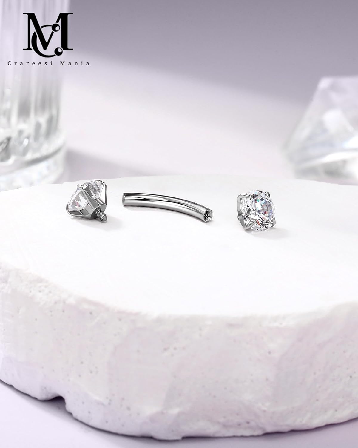 CM Crareesi Mania 2PCS Belly Button Rings, 14G Belly Rings for Women, 316L Surgical Steel Belly Button Piercing Jewelry, Clear CZ Navel Rings - Image 3