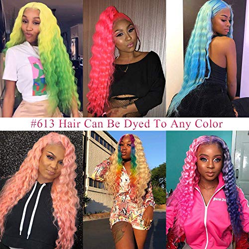 9A Water Wave Blonde Human Hair Lace Front Wigs 18Inch 13x6 Deep Part PrePlucked with Baby Hair Glueless Remy Hair Curly Wave Lace Frontal Wig Full End Lace Wigs #613 Color Human Hair Wigs for Women