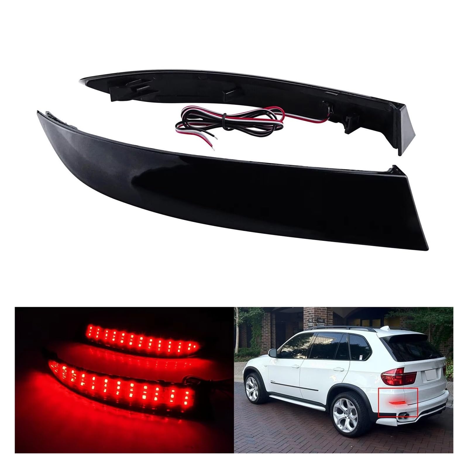 Lámpara Reflector Parachoques Trasero Para Para X5 E70 LCI 2010 2011 2012 2013 Lente Negra LED Reflector De Parachoques Trasero Luz Trasera De Frenos