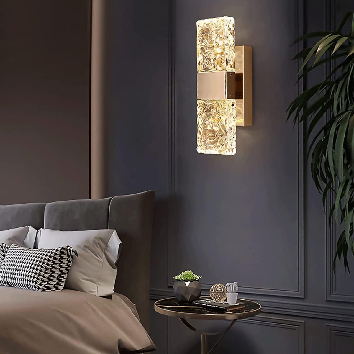 Moderna Lámpara De Pared De Cristal, E14 Lámpara De Cristal Para Apliques De Pared, Para Sala De Estar Dormitorio Cocina Pasillo Escaleras Restaurante Hotel Iluminación (Oro-A)