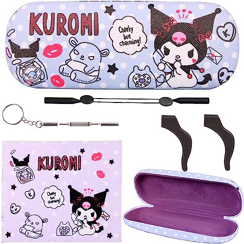 Image of ADBGV Cute Stylish Hard Shell Eyeglasses Cases Protective Case Storage Box With Glasses Cloth Eyeglass Strap for Girl Teen