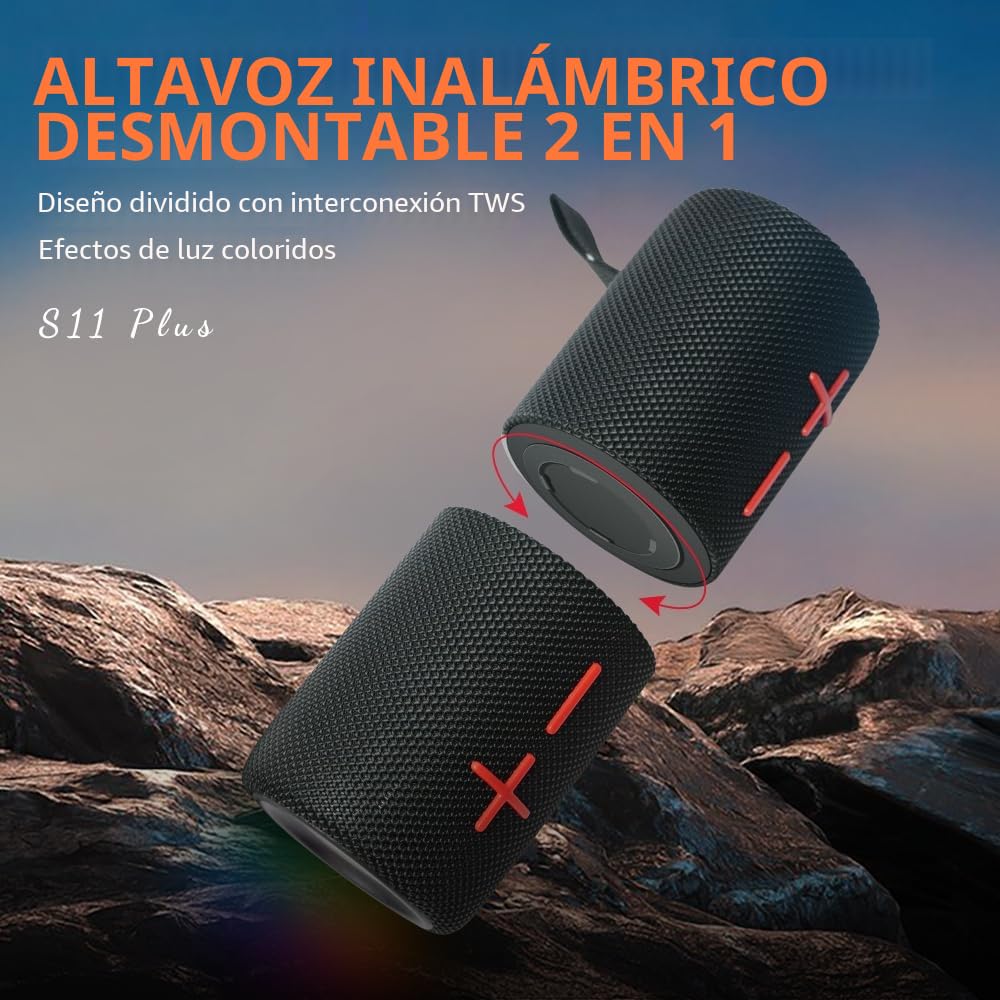 CYBORIS Altavoz Bluetooth Dual Portátil Divisible 2 en 1 de 40W, Altavoz Inalámbrico Divisible Resistente al Agua V5.3 con Graves Profundos y Sonido Estéreo Potente, 24H de Reproducción