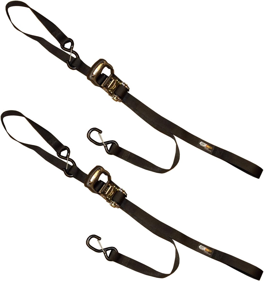 EK World Wide Ratchet Tie‑Down Straps – 1.125″ Heavy-Duty Nylon, 1,200 lb Load Capacity, Soft‑End Loops & Dual‑Lock Clips, Oversized Handle – Made in USA