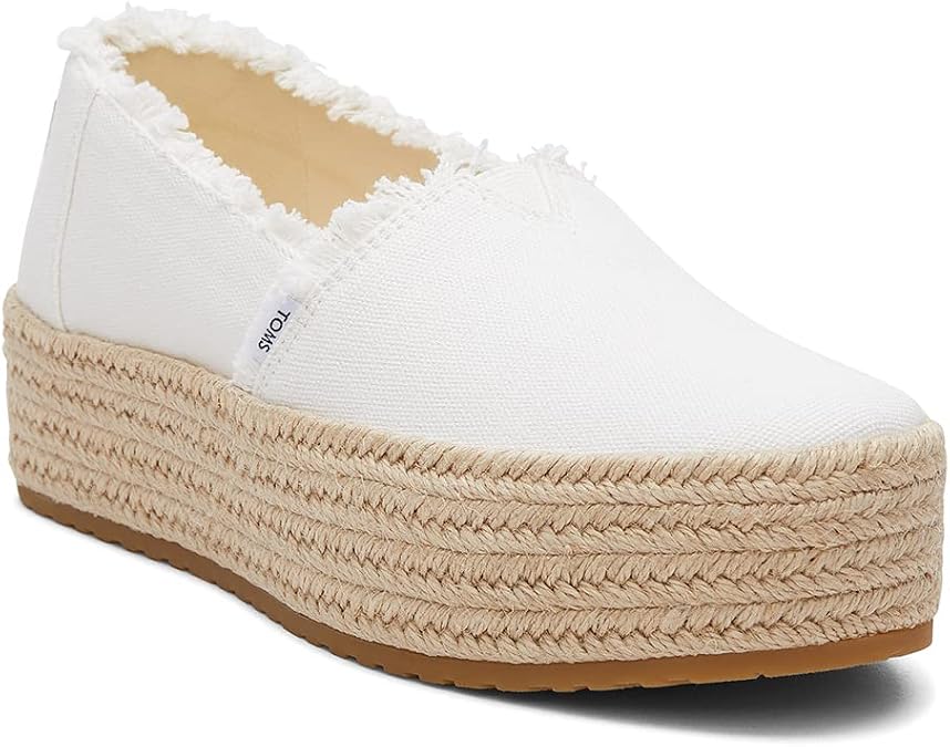 TOMS Women's Valencia Platform Espadrille, Textile Upper, Ortholite Insole, White Canvas/Fray, 9