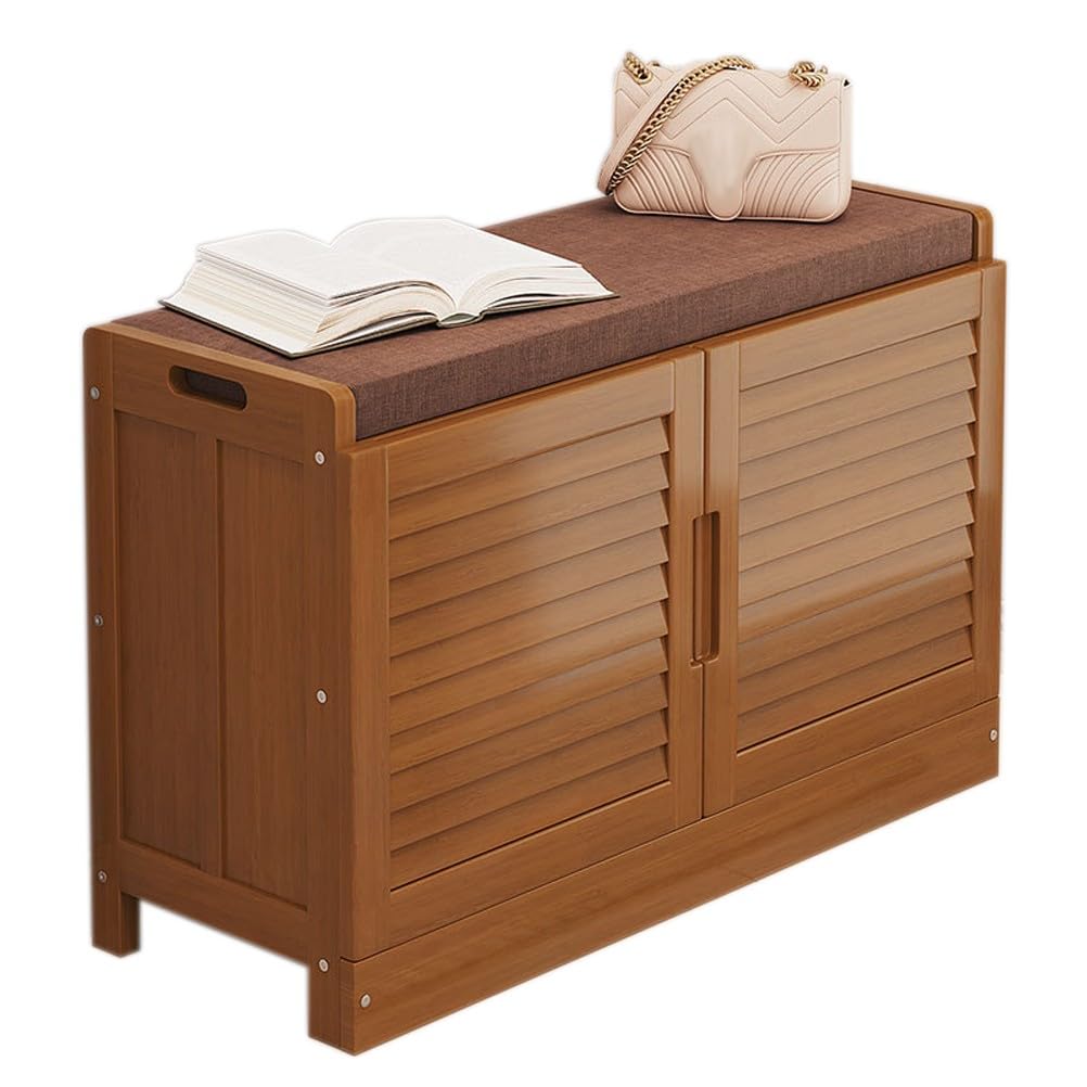 Banc de chaussure en bambou siège tabouret de rangement pour salon salle de bain