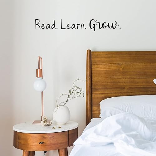 Calcomanía de vinilo para pared, lectura, aprende y crece. - 4 x 29 pulgadas - Pegatina de cita inspiradora positiva de moda para el hogar, oficina,