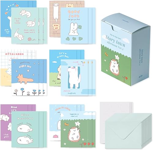 Monolike Tarjeta Día a día, Story town afternoon Ver.2 - Mezcla 36 Mini Postales, 36 sobres, 36 pegatinas Paquete