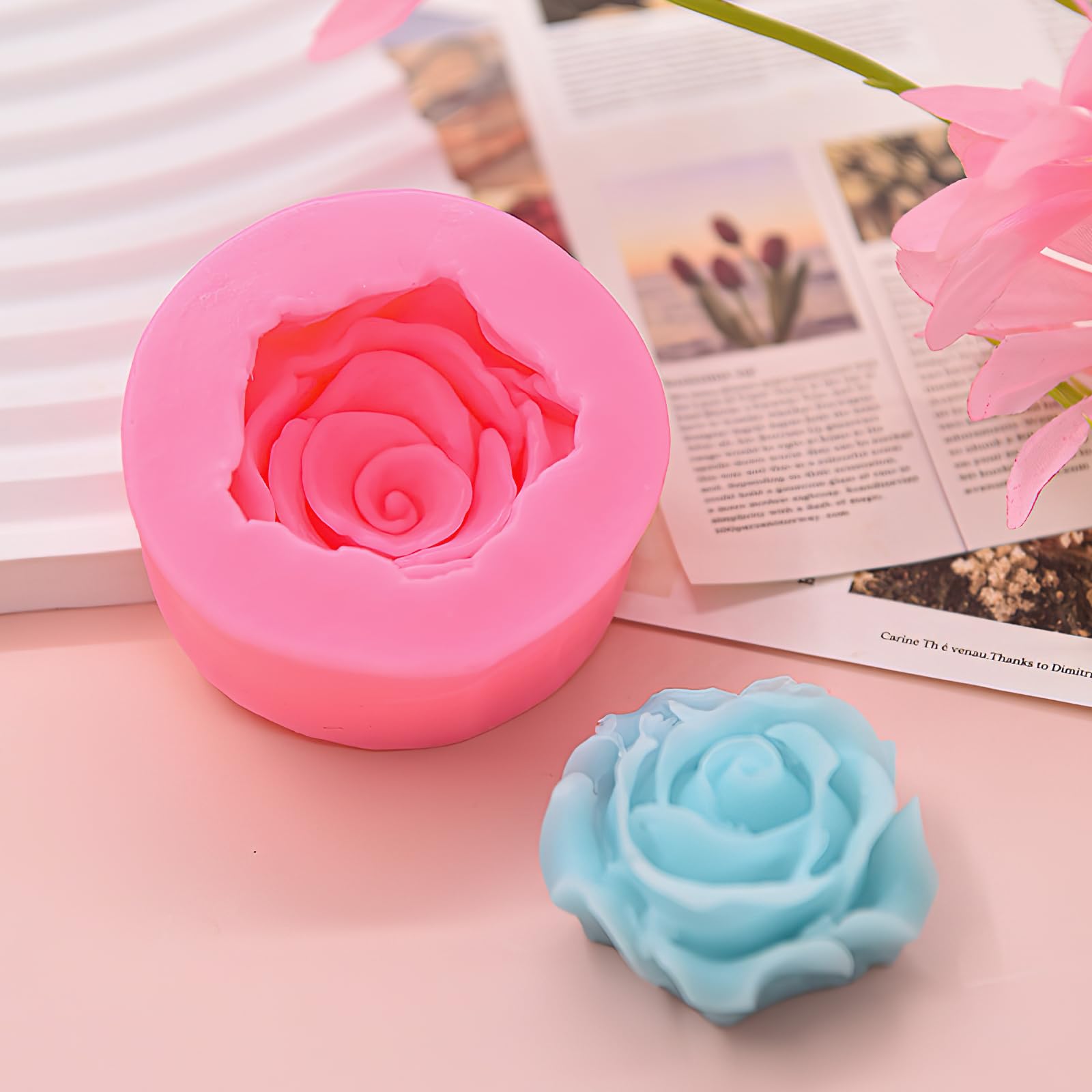 3 stuks kaarsvormen, siliconen hart, roos, pioenroos, gietvormen, kaarsvormen om te gieten, bloemen, 3D-gietvorm, geschikt voor Moederdag, Vaderdag, verjaardag, Kerstmis
