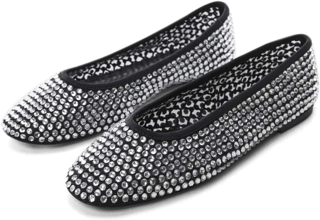MICIFA Ballet Flats for Women,Rhinestone Flat Shoes Sparkly Ballerina Shoes Mesh Glitter Casual Wedding Dress Flats