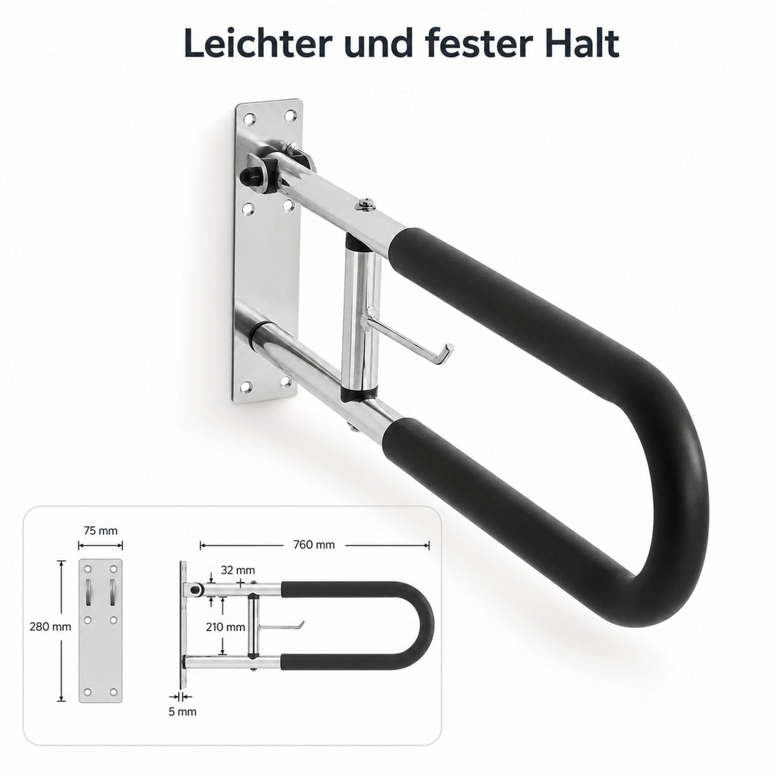 Klappbarer WC-Haltegriff mit Papierhalter, Wandmontage, für Badezimmer und Toilette