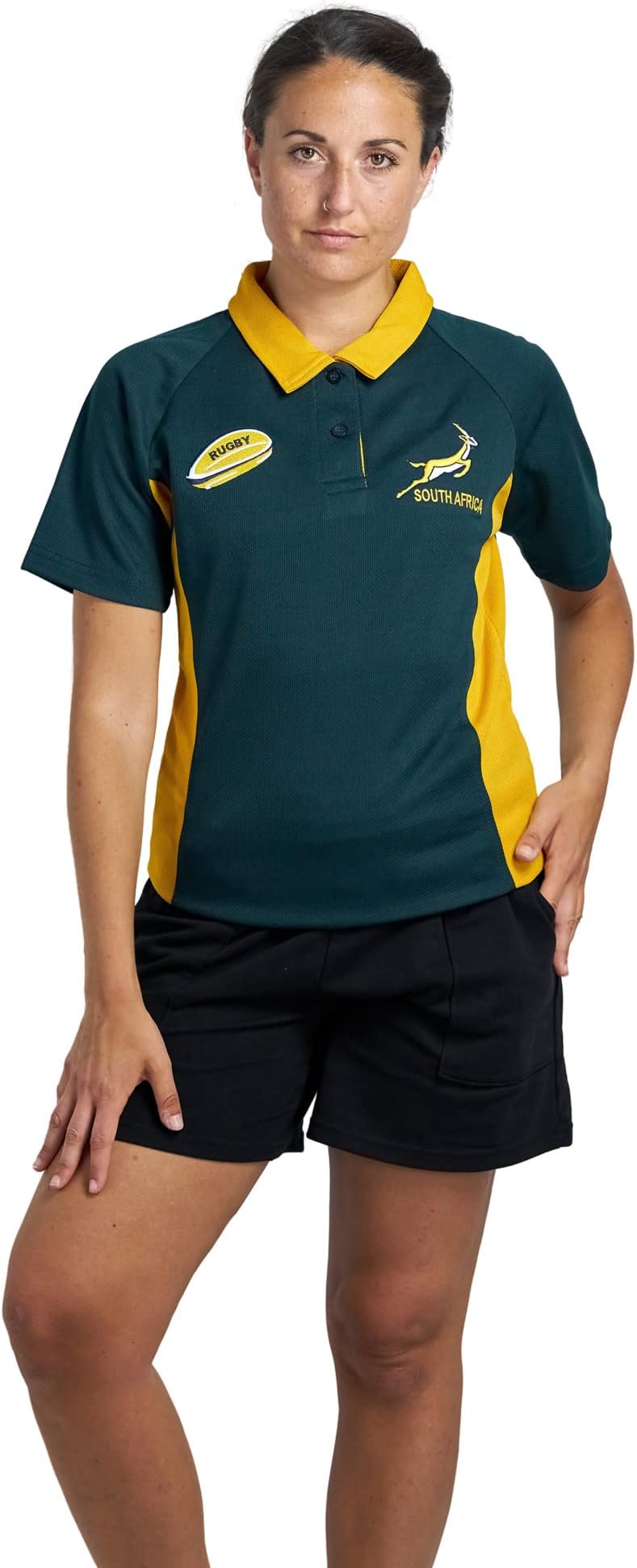 New Model UKWomen’s Rugby Australia Half Sleeve Button Down Collar Style T Shirt Australia Embroidered Logo Both Side of Breast Rugby Fan Supporter Size S to XXL Color Golden Yellow