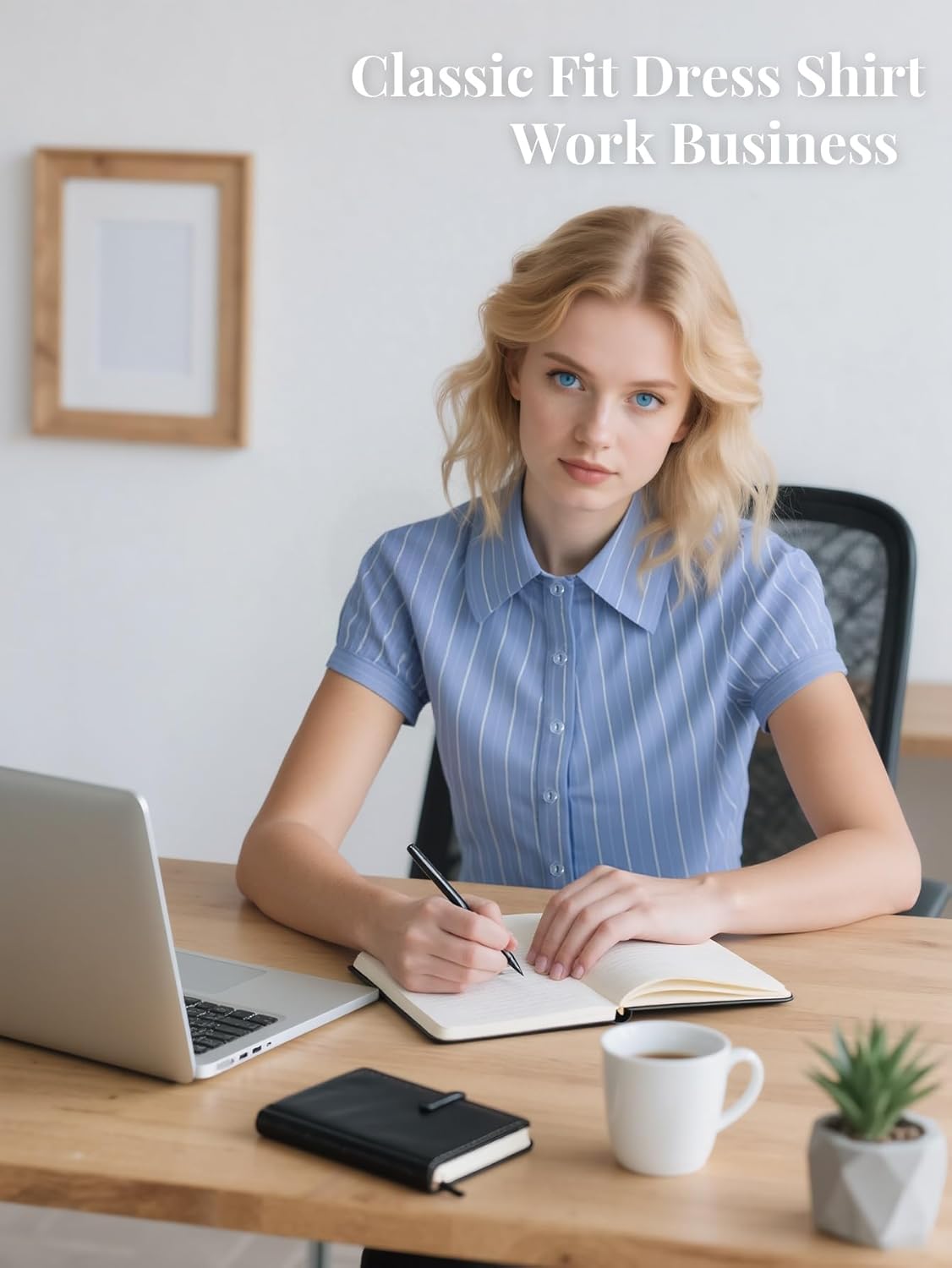 Button Down Shirts for Women Striped Short Sleeve Casual Collared Office Work Blouse - Image 7