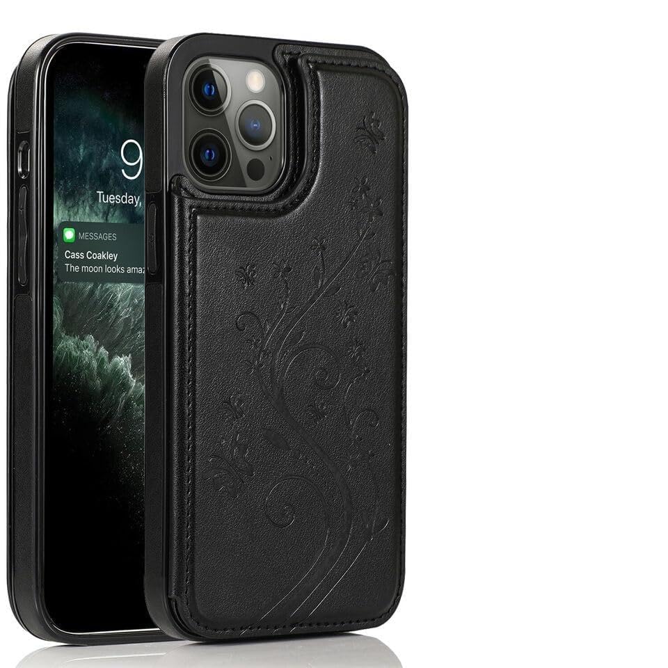 Portefeuille en cuir noir iPhone 15 Pro housse de protection à rabat